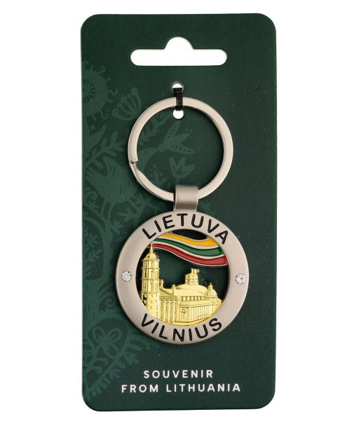 Apvalus metalinis raktų pakabukas su Vilniaus Katedra